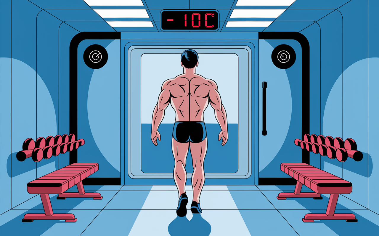 Personne musclée entrant en cabine cryotherapie, -110C