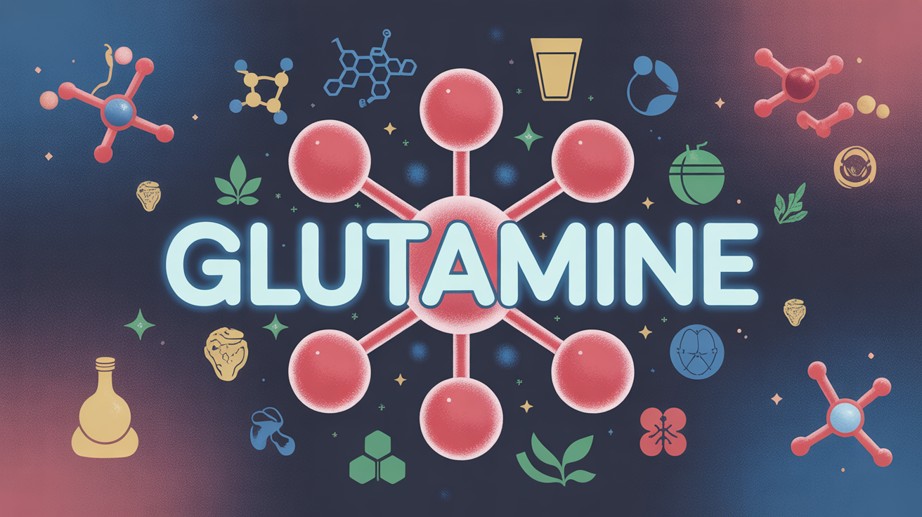 molecule glutamine avec icones digestion sport bien etre