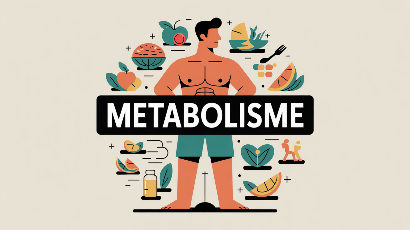 illustration metabolisme homme engrenages alimentation activite