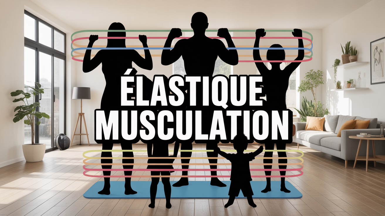 Séance musculation elastique en famille dans salon