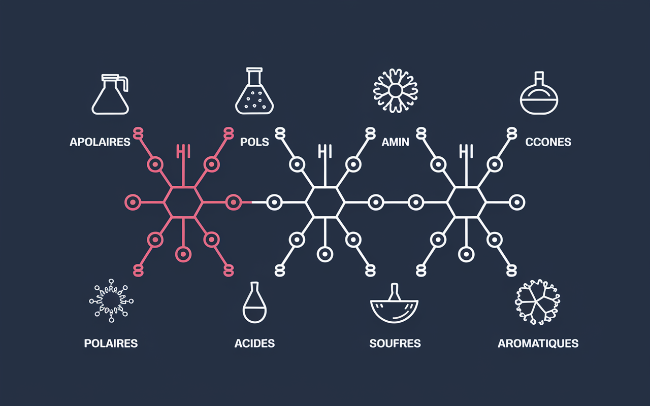 Groupes familles acides aminés classification cercle chromatique