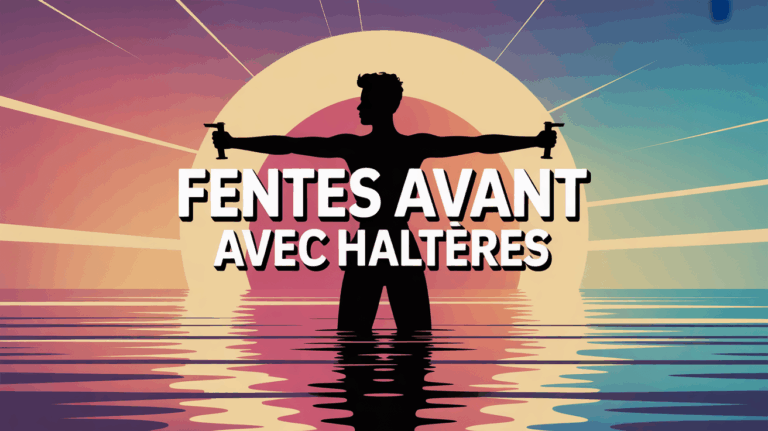 silhouette fente avant avec haltères sur fond lumineux