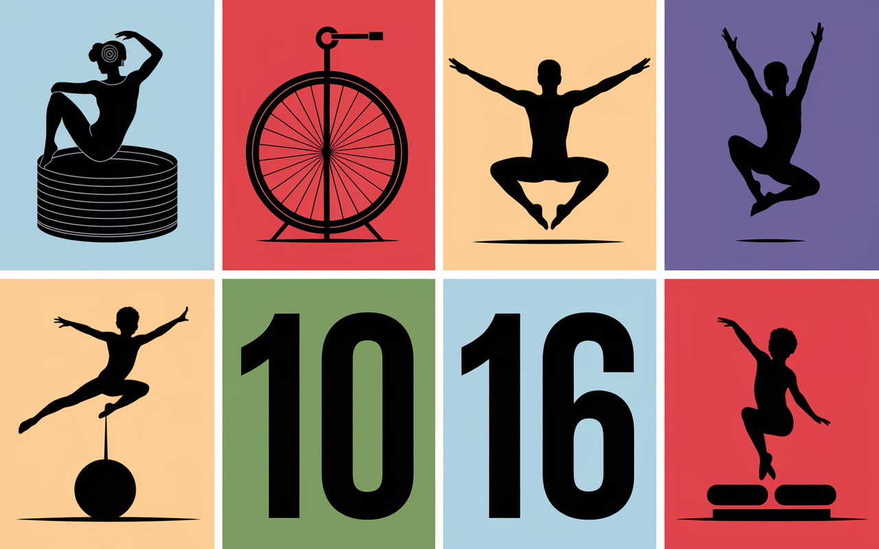 cinq figures de gymnastique au sol sur tapis illustration gif