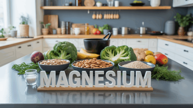 magnesium sur table cuisine moderne noisettes brocolis amandes cereales