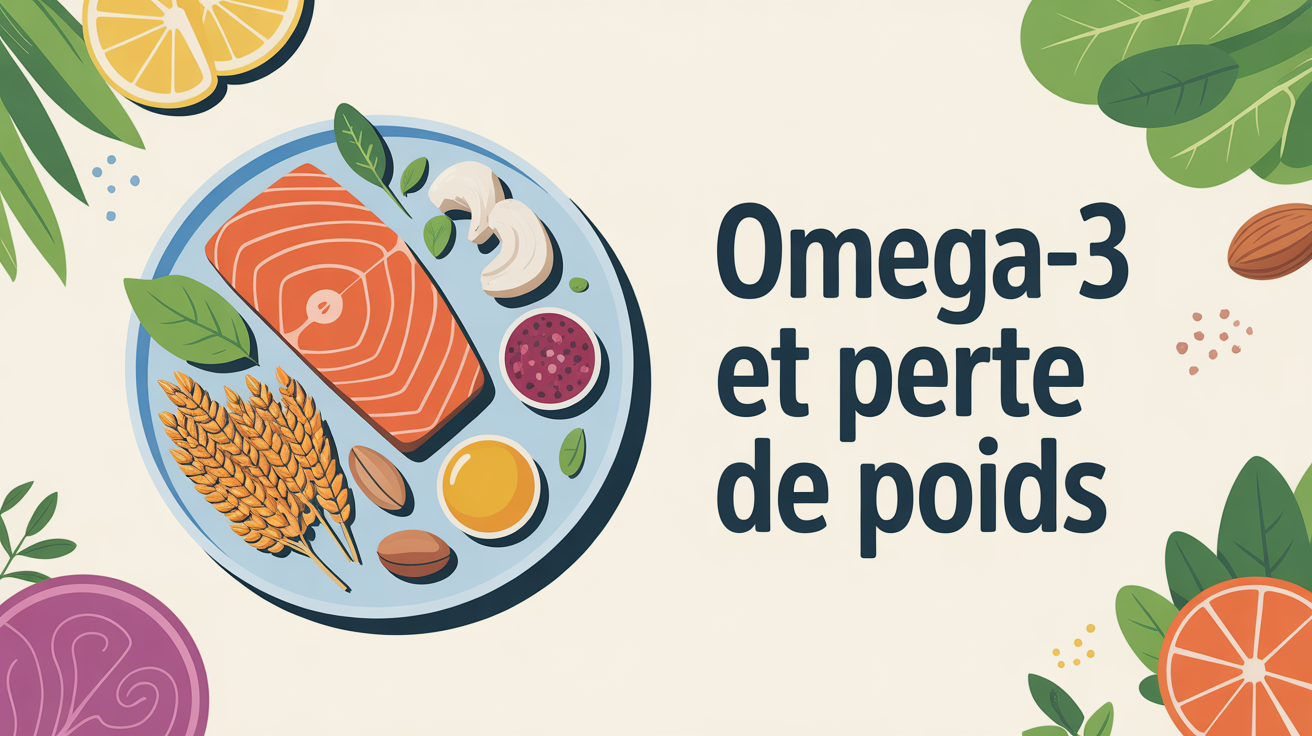 Omega-3 perte de poids illustration d'assiette équilibrée saumon graines huiles
