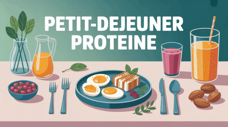 Assiette petit dejeuner proteine oeufs yaourt amandes smoothie