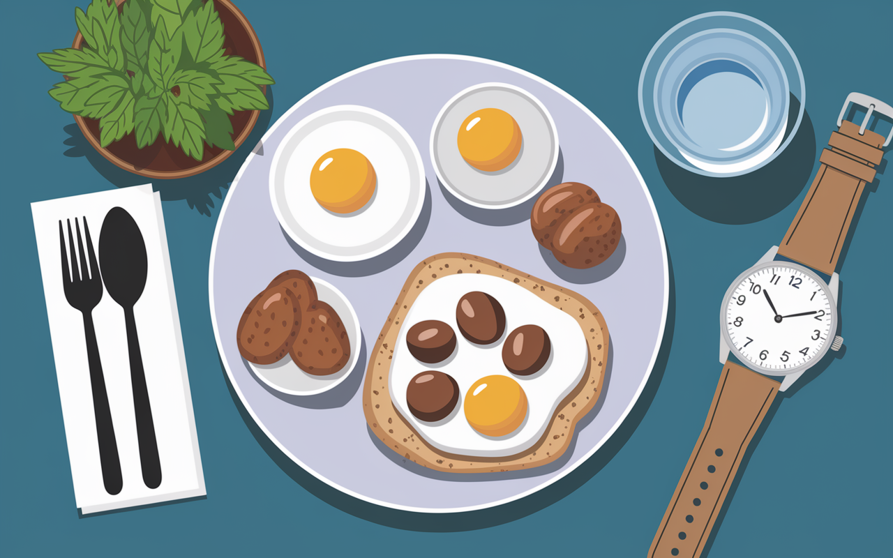 Assiette proteinee petit dejeuner trois oeufs yaourt amandes