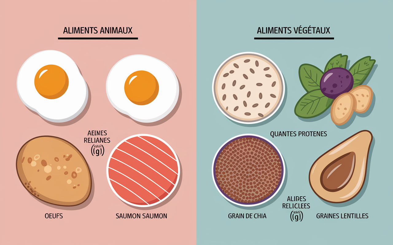 Comparatif sources proteines animaux vegetaux petit dejeuner