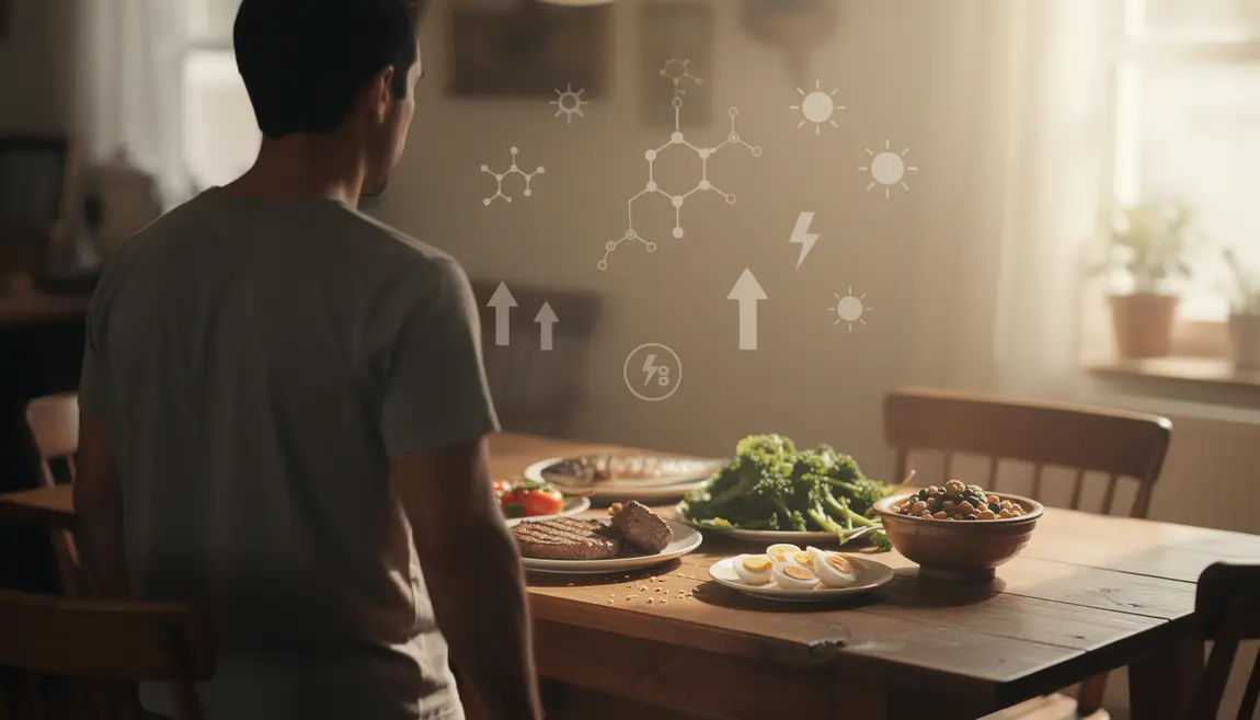 homme regarde repas équilibré protéines lipides testostérone