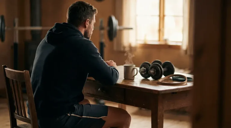 Homme sportif musclé tasse café musculation caféine testostérone