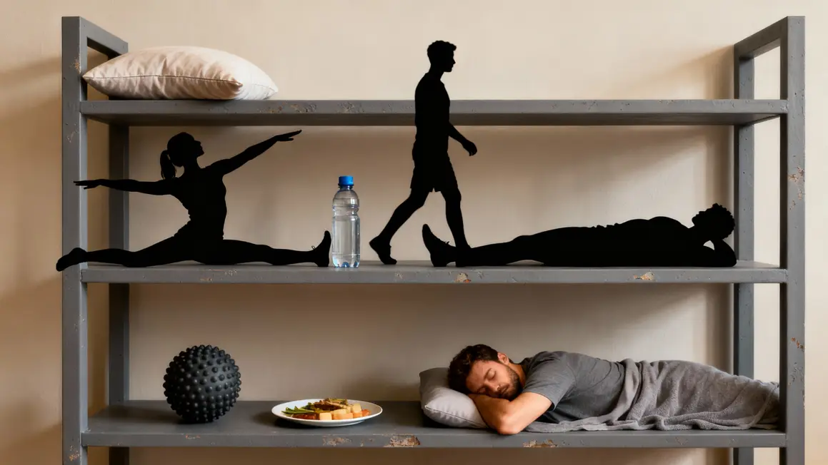 Objets récupération et silhouettes récupération sommeil hydratation
