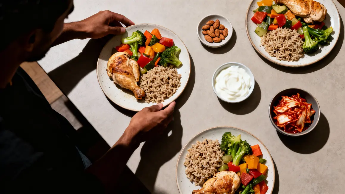 Assiette equilibree legumes proteines homme