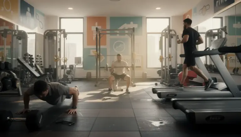 Scène de gym entraînement hommes progression sécurité