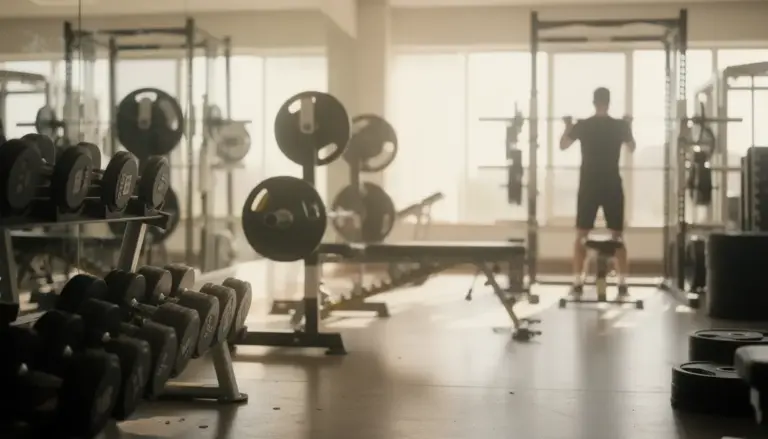 Salle de sport musculation lumière silhouettes