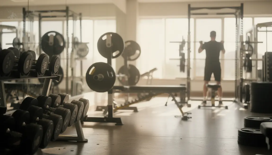 Salle de sport musculation lumière silhouettes