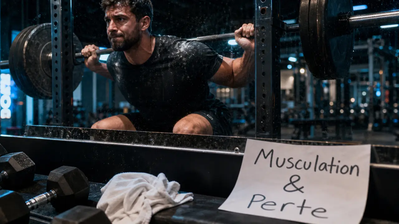 Maigrir par la musculation : squats avec barre en salle de sport