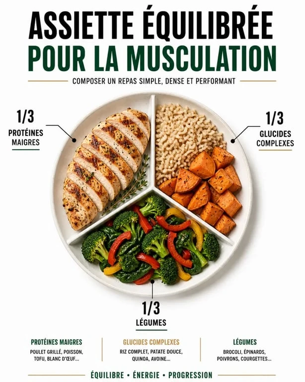 Exemple d'assiette équilibrée pour la nutrition pour la musculation