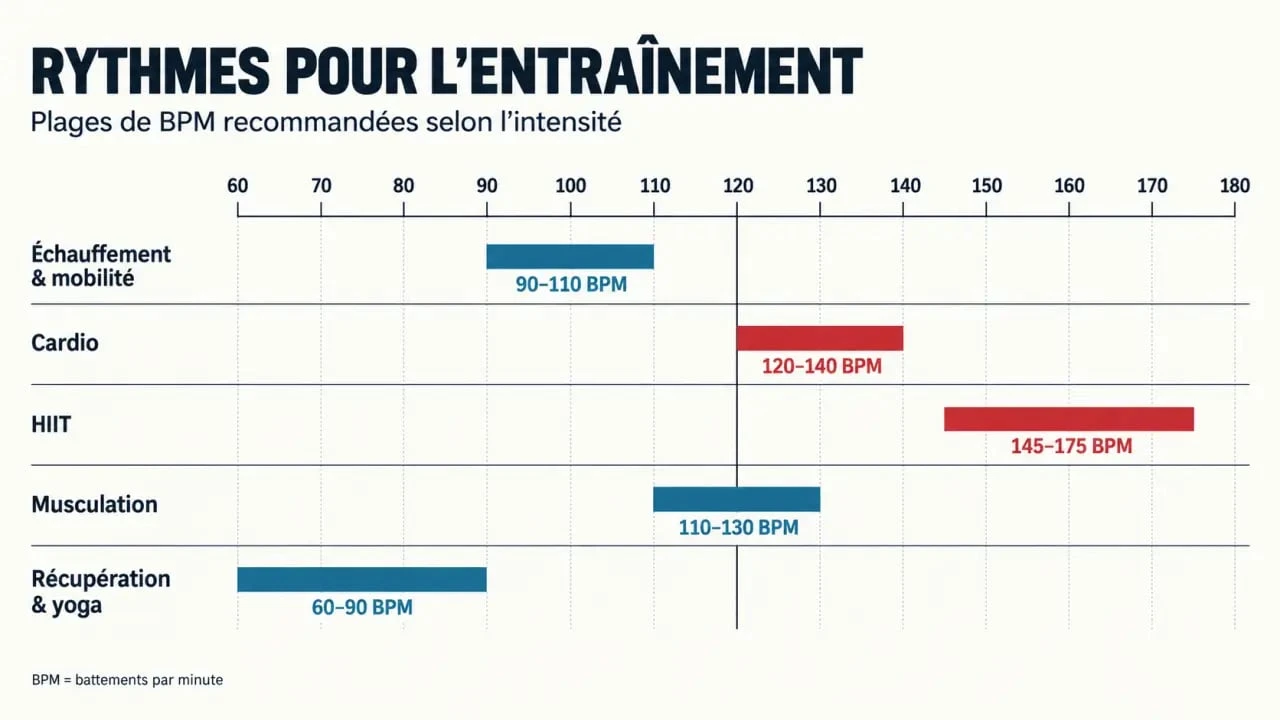 Musique fitness : plages de BPM selon le type d'entraînement