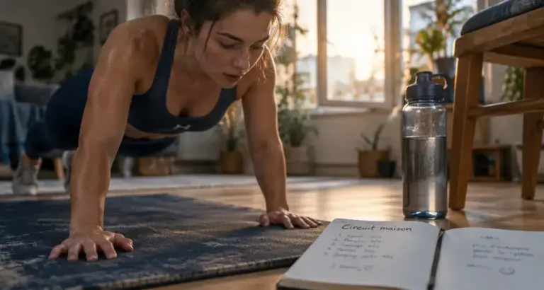 Femmes fitness : gainage maison en fin de séance