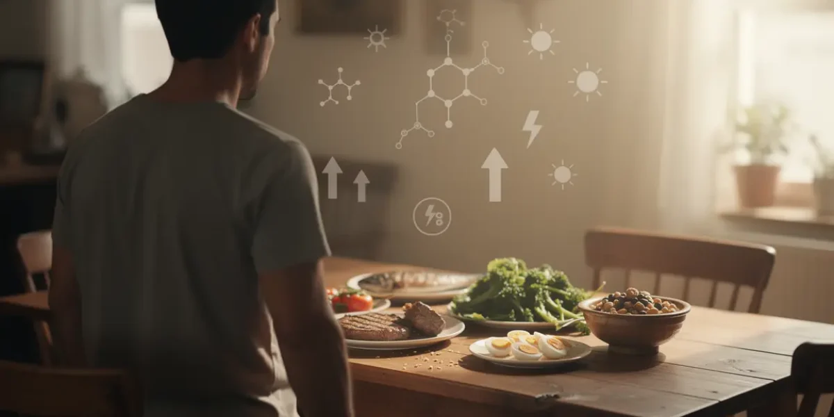homme regarde repas équilibré protéines lipides testostérone