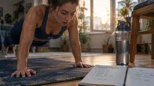 Femmes fitness : gainage maison en fin de séance