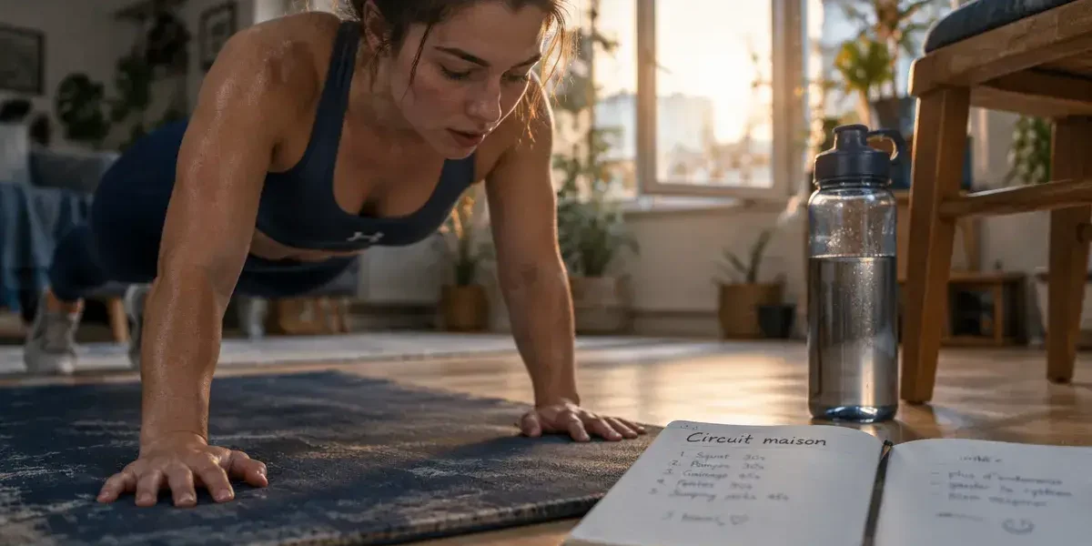 Femmes fitness : gainage maison en fin de séance