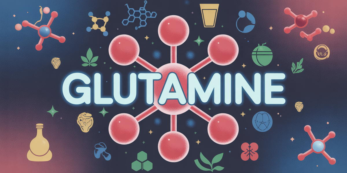 molecule glutamine avec icones digestion sport bien etre