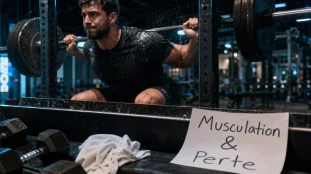 Maigrir par la musculation : squats avec barre en salle de sport