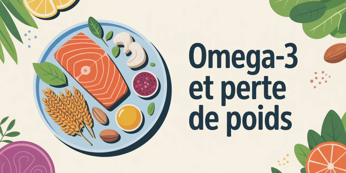 Omega-3 perte de poids illustration d'assiette équilibrée saumon graines huiles