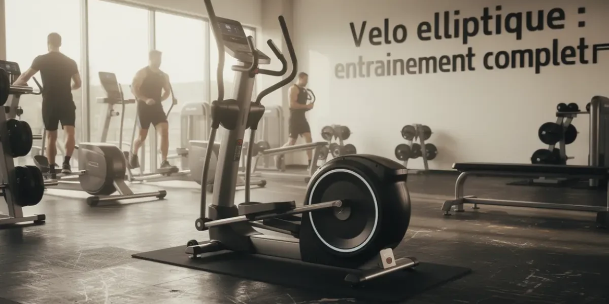 photo salle de sport avec vélo elliptique entrainement complet hommes